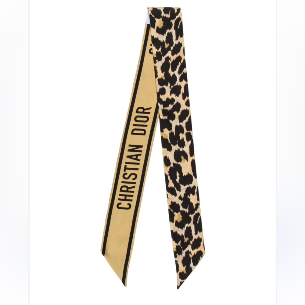 Dior Leopard Print Scarf in Black and Gold